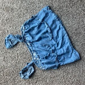 Blue Ruffled Off-Shoulder Top